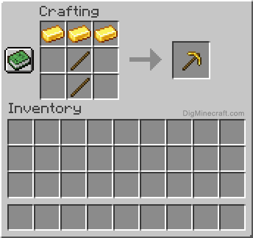 Crafting recipe for golden pickaxe