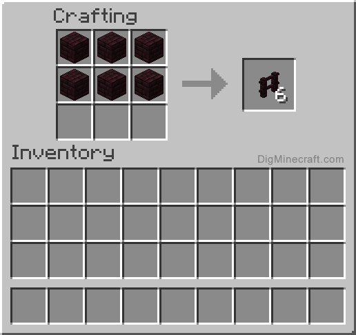 Crafting recipe for nether brick fence
