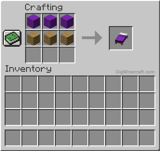Crafting recipe for purple bed