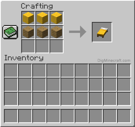 Crafting recipe for yellow bed