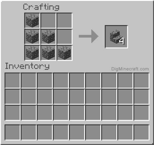 Crafting recipe for cobblestone stairs