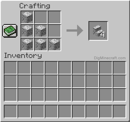 Crafting recipe for diorite stairs