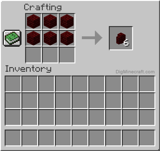 Crafting recipe for a red nether brick wall
