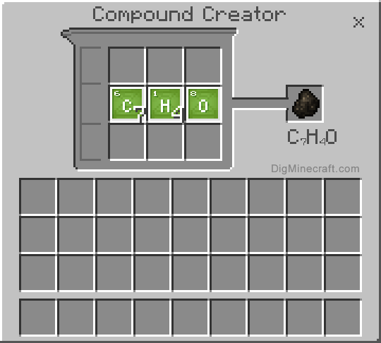 Crafting recipe for charcoal compound