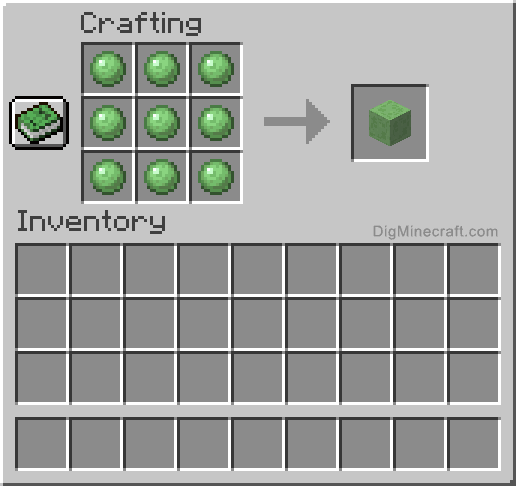 Crafting recipe for slime block
