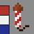 red, white and blue creeper-shaped firework rocket
