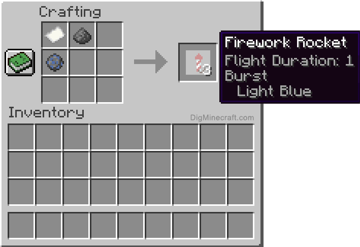 Crafting recipe for light blue burst firework rocket