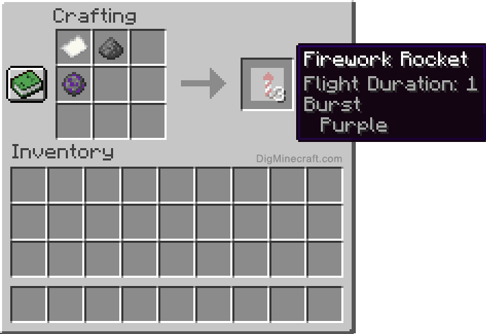 Crafting recipe for purple burst firework rocket