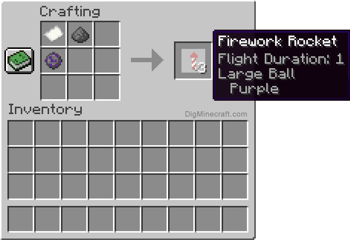 Crafting recipe for purple large ball firework rocket