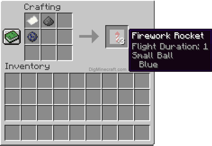 Crafting recipe for blue small ball firework rocket