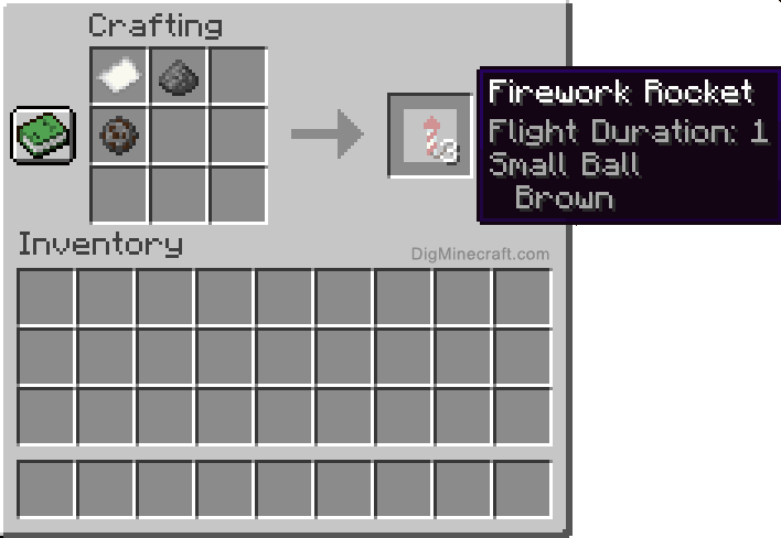 Crafting recipe for brown small ball firework rocket