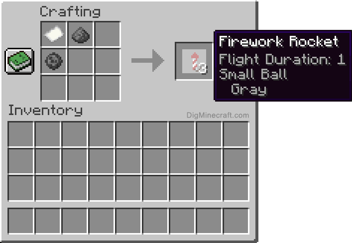 Crafting recipe for gray small ball firework rocket