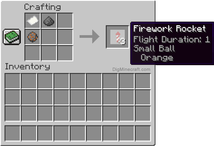 Crafting recipe for orange small ball firework rocket