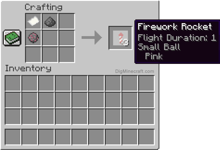 Crafting recipe for pink small ball firework rocket