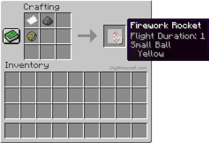 Crafting recipe for yellow small ball firework rocket