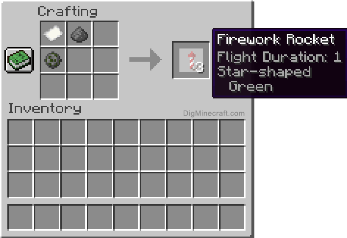 Crafting recipe for green star-shaped firework rocket
