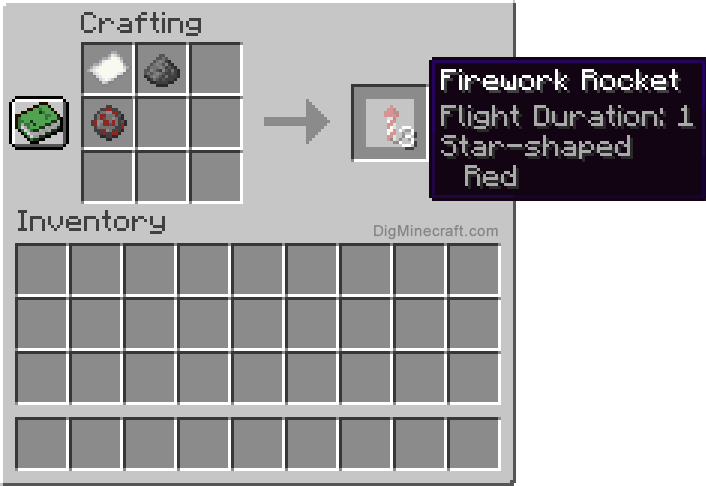 Crafting recipe for red star-shaped firework rocket