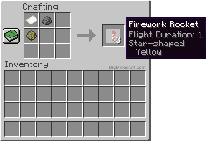 Crafting recipe for yellow star-shaped firework rocket