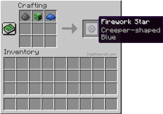 Crafting recipe for blue creeper-shaped firework star