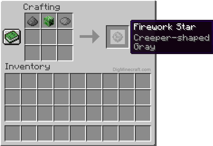 Crafting recipe for gray creeper-shaped firework star