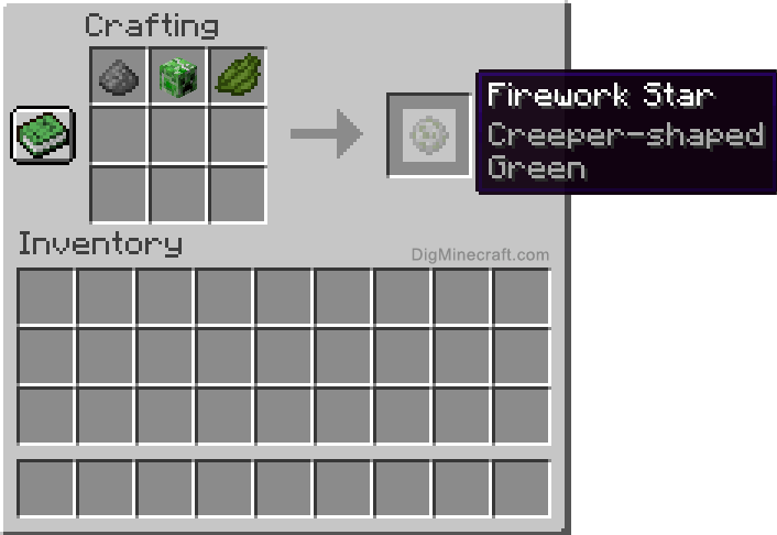 Crafting recipe for green creeper-shaped firework star