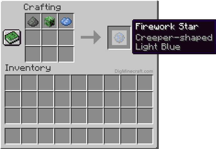 Crafting recipe for light blue creeper-shaped firework star