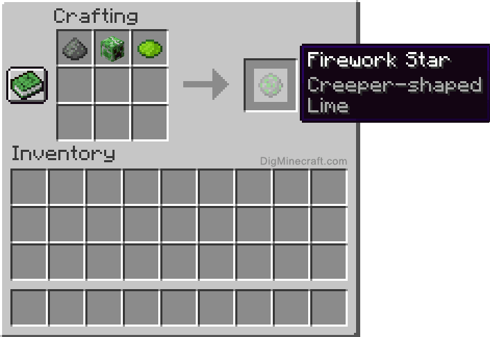 Crafting recipe for lime creeper-shaped firework star