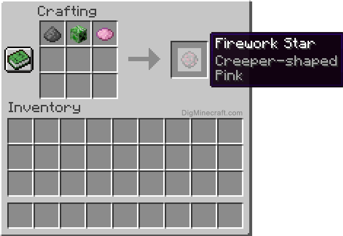 Crafting recipe for pink creeper-shaped firework star