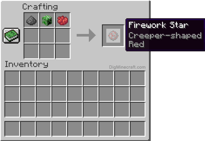 Crafting recipe for red creeper-shaped firework star