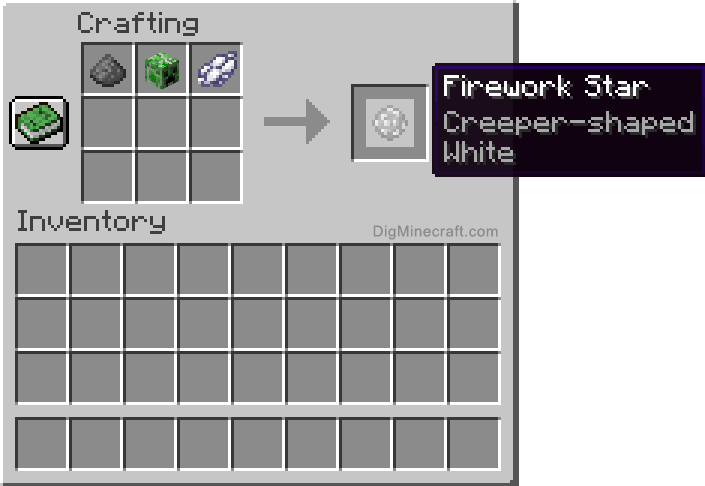 Crafting recipe for white creeper-shaped firework star