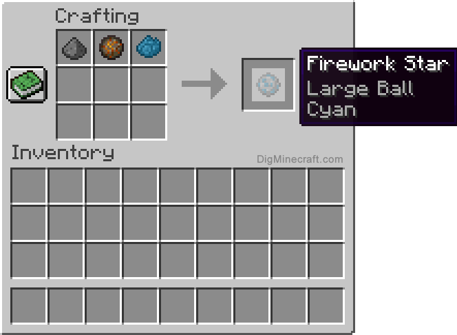 Crafting recipe for cyan large ball firework star