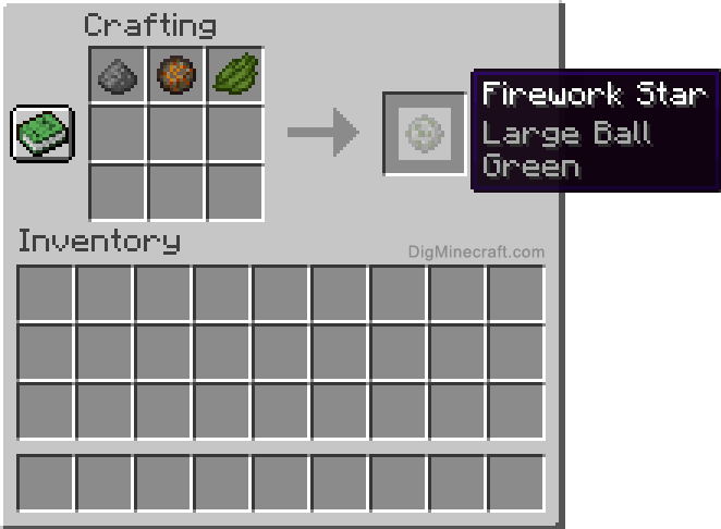 Crafting recipe for green large ball firework star