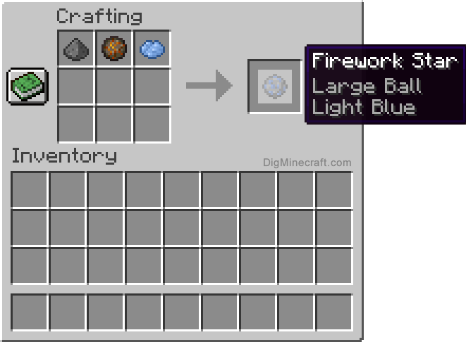 Crafting recipe for light blue large ball firework star