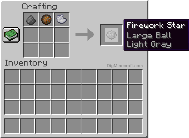 Crafting recipe for light gray large ball firework star