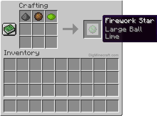 Crafting recipe for lime large ball firework star
