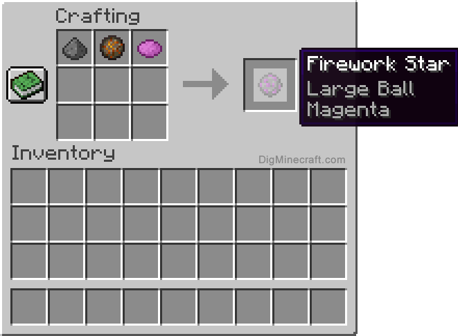 Crafting recipe for magenta large ball firework star
