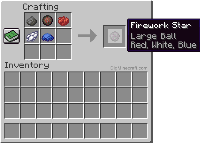 Crafting recipe for red, white and blue large ball firework star