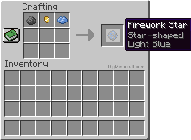 Crafting recipe for light blue star-shaped firework star