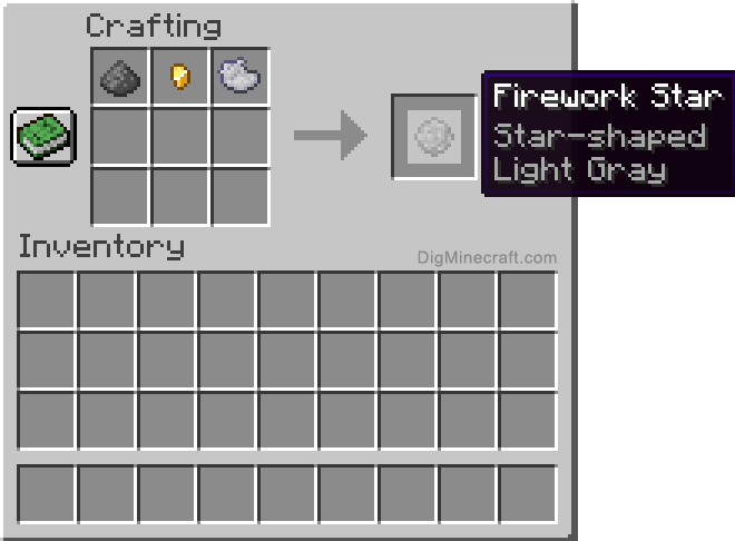 Crafting recipe for light gray star-shaped firework star