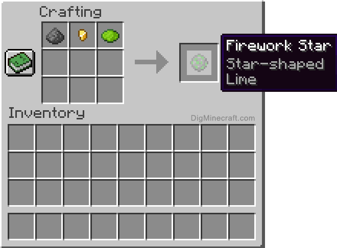 Crafting recipe for lime star-shaped firework star