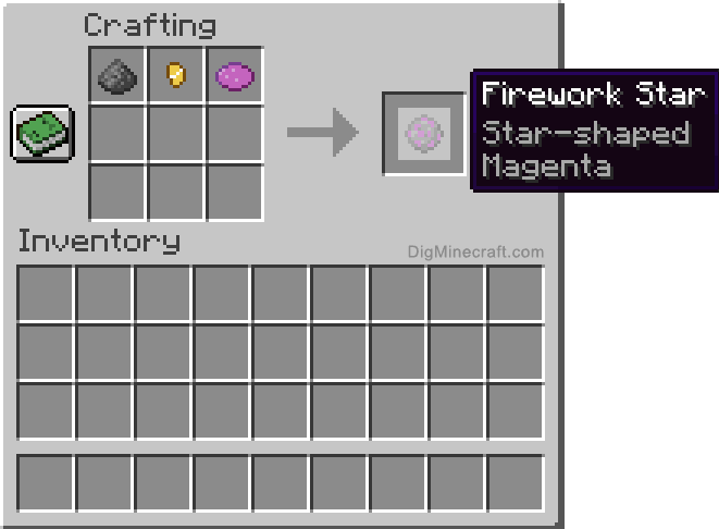 Crafting recipe for magenta star-shaped firework star