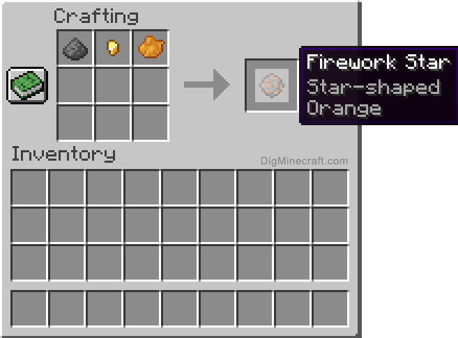 Crafting recipe for orange star-shaped firework star
