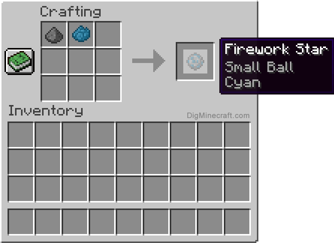 Crafting recipe for cyan small ball firework star