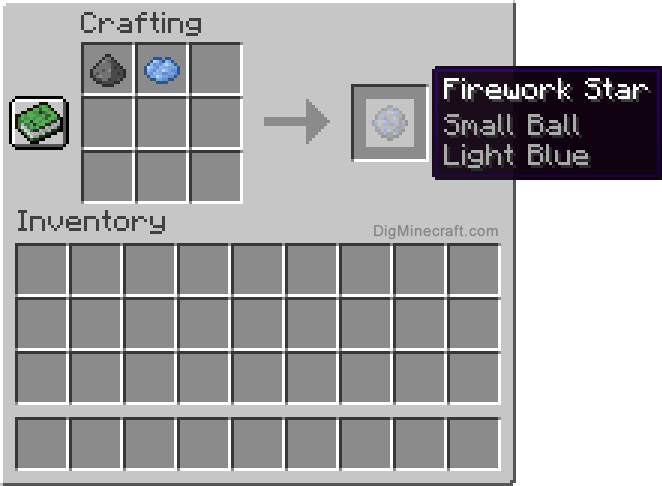 Crafting recipe for light blue small ball firework star