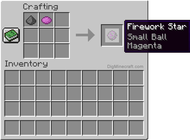 Crafting recipe for magenta small ball firework star