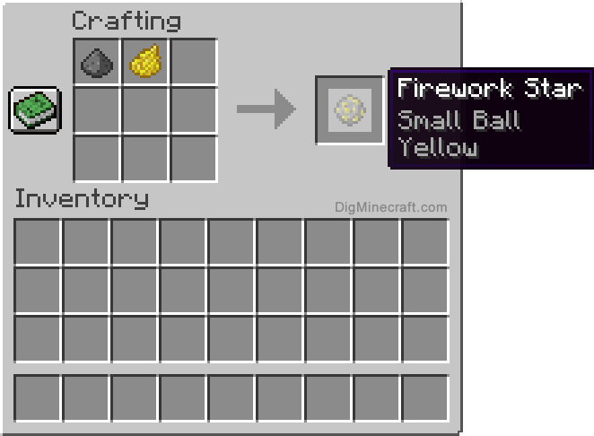 Crafting recipe for yellow small ball firework star