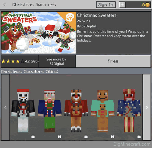 christmas sweaters skin pack in minecraft store