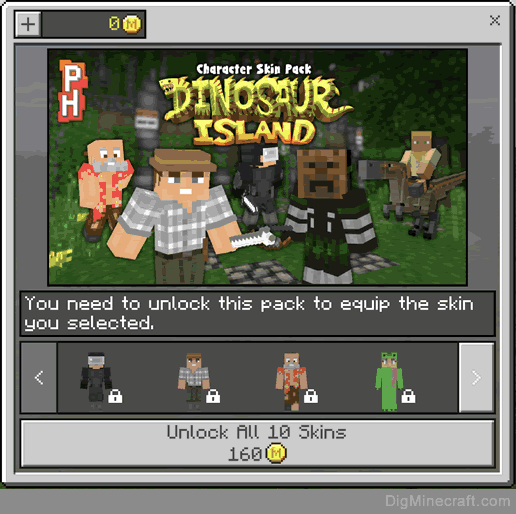 dinosaur island characters skin pack in minecraft store