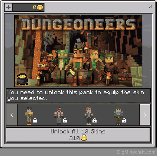 dungeoneers skin pack in minecraft store
