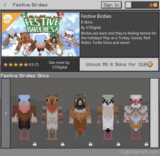 festive birdies skin pack in minecraft store